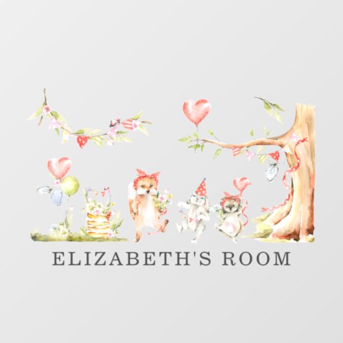 Spring Woodland  Floral Baby Animals Monogram Wall Decal