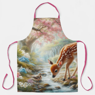 Spring woods with duck and fawn/deer  apron