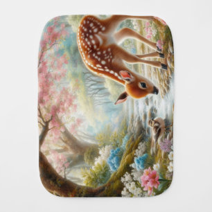 Spring woods with duck and fawn/deer  baby burp cloth