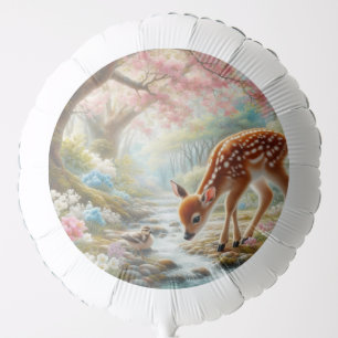 Spring woods with duck and fawn/deer balloon