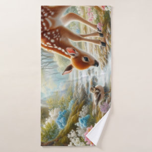 Spring woods with duck and fawn/deer bath towel