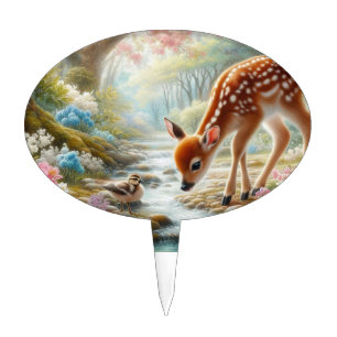 Spring woods with duck and fawn/deer  cake topper