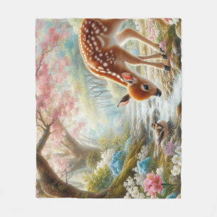 Spring woods with duck and fawn/deer fleece blanket