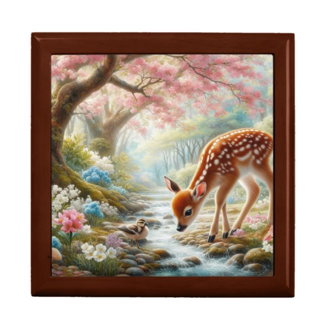 Spring woods with duck and fawn/deer  gift box (Front)