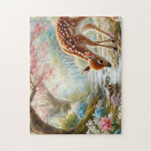 Spring woods with duck and fawn/deer  jigsaw puzzle
