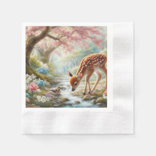 Spring woods with duck and fawn/deer napkins