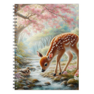 Spring woods with duck and fawn/deer notebook