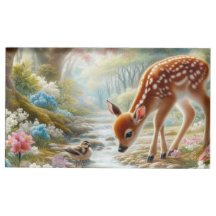 Spring woods with duck and fawn/deer  place card holder