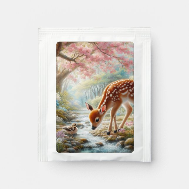 Spring woods with duck and fawn/deer  tea bag drink mix (Front)