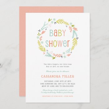 Spring Wreath Girl Baby Shower Invitation by lemontreecards at Zazzle