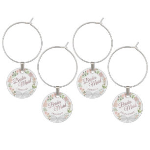 Spring Wreath Pink Watercolor Bridesmaid Wedding Wine Charm