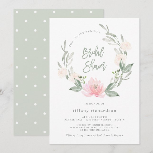 Spring Wreath | Watercolor Floral Bridal Shower Invitation (Front/Back)