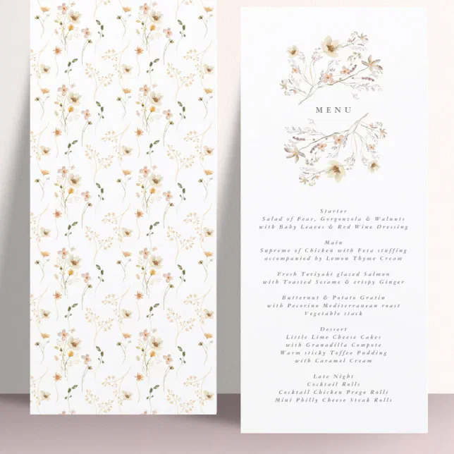 Spring Wreath Wildflower Wedding Menu | Zazzle