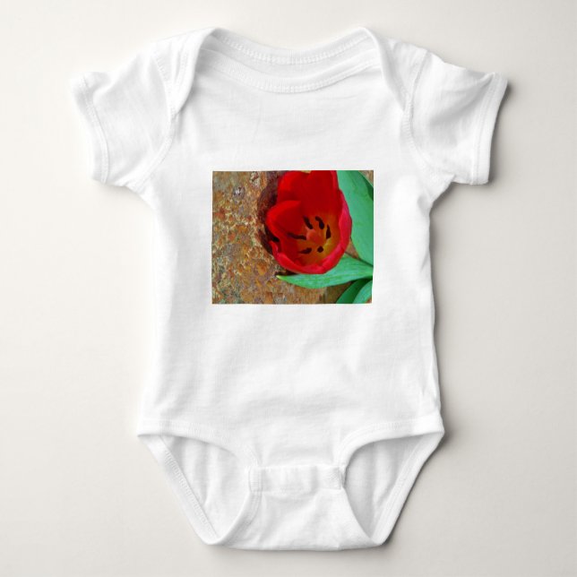 Spring yellow and Red Tulip Baby Bodysuit (Front)