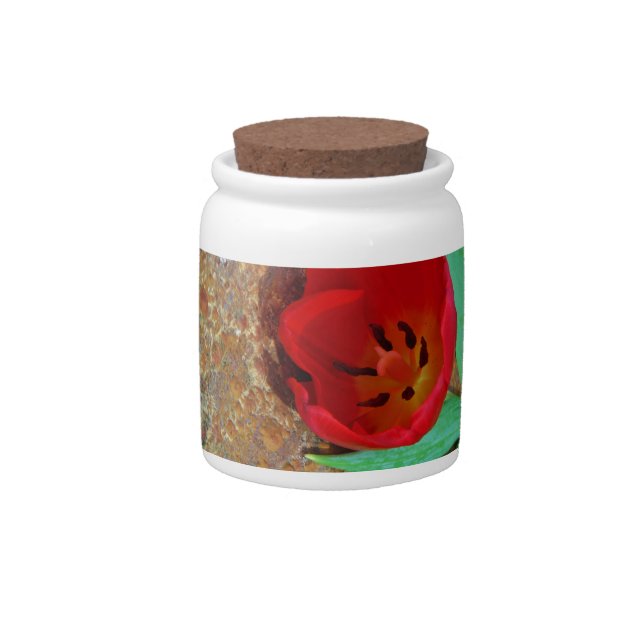 Spring yellow and Red Tulip Candy Jar (Front)