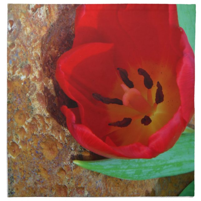 Spring yellow and Red Tulip Cloth Napkin (Front)