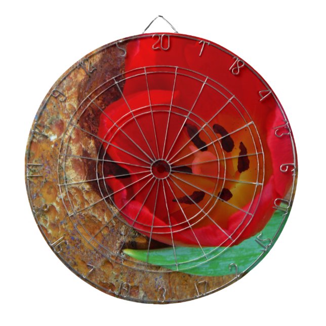 Spring yellow and Red Tulip Dartboard With Darts (Front)