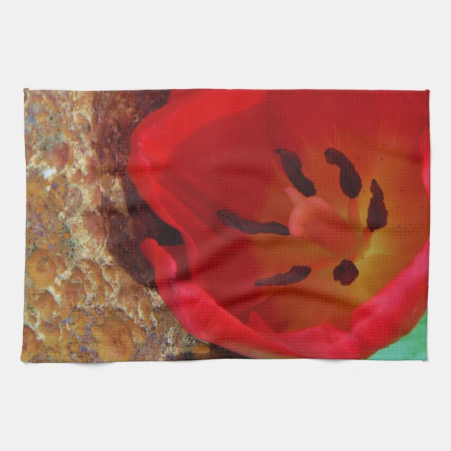 Spring yellow and Red Tulip Kitchen Towel (Horizontal)