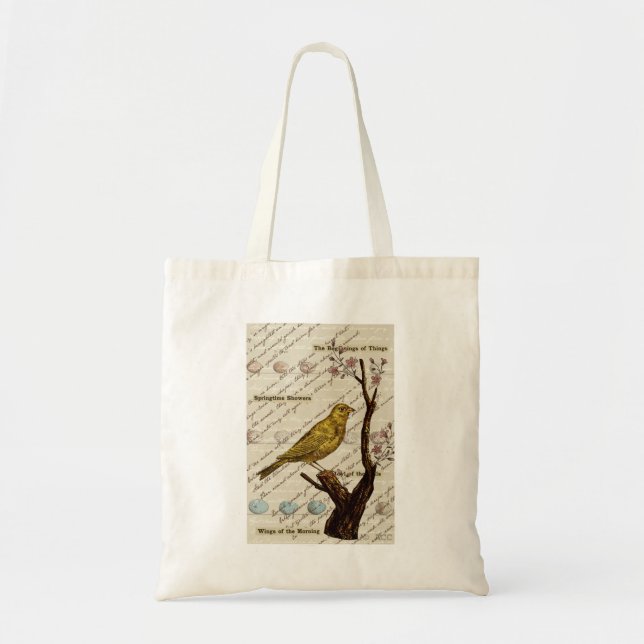 Spring Yellow Bird Eggs Flowering Tree Tote Bag (Front)