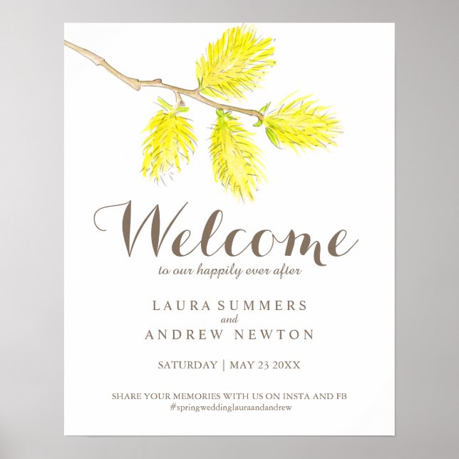 Spring yellow catkins wedding welcome poster (Front)