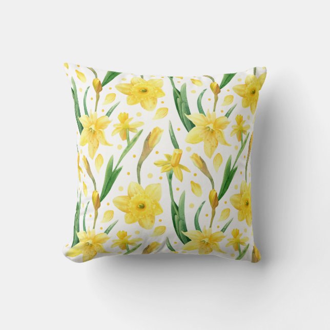 Spring Yellow Daffodil flowers Pattern Throw Pillow (Front)