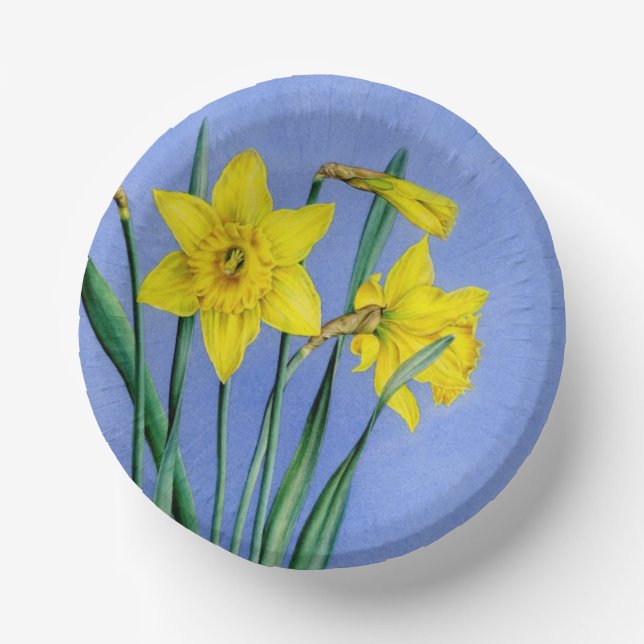 Spring yellow daffodils art blue sky easter paper bowls (Front)