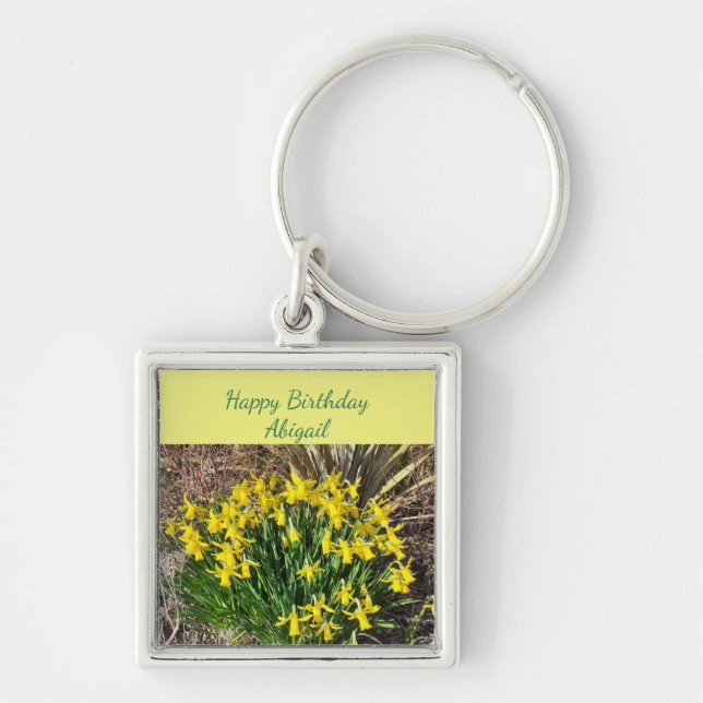Spring Yellow Daffodils Birthday  Keychain (Front)