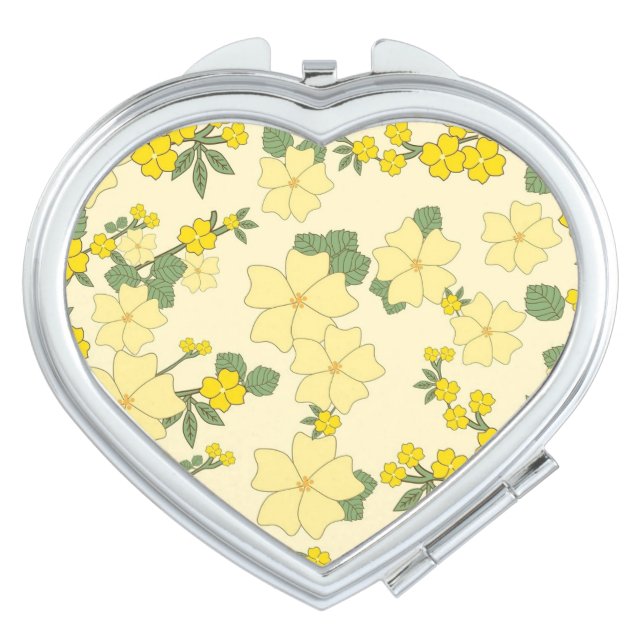 Spring Yellow Floral Pattern Compact Mirror (Front)