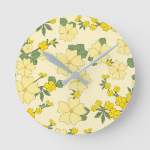 Spring Yellow Flower Pattern Round Clock
