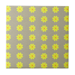 Spring yellow flowers on abstract gray background ceramic tile