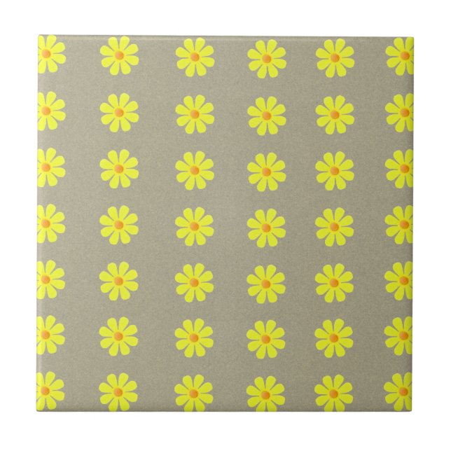 Spring yellow flowers on abstract gray background ceramic tile (Front)