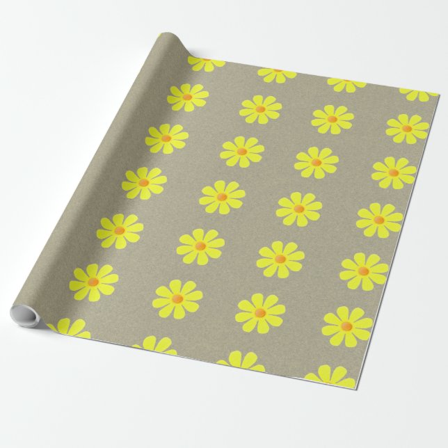 Spring yellow flowers on abstract gray background wrapping paper (Unrolled)
