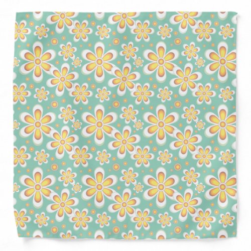 Spring Yellow Flowers on Green Bandana