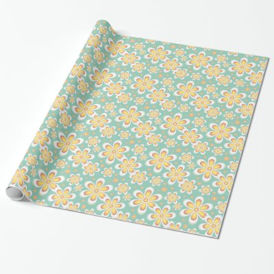 Spring Yellow Flowers on Green Wrapping Paper