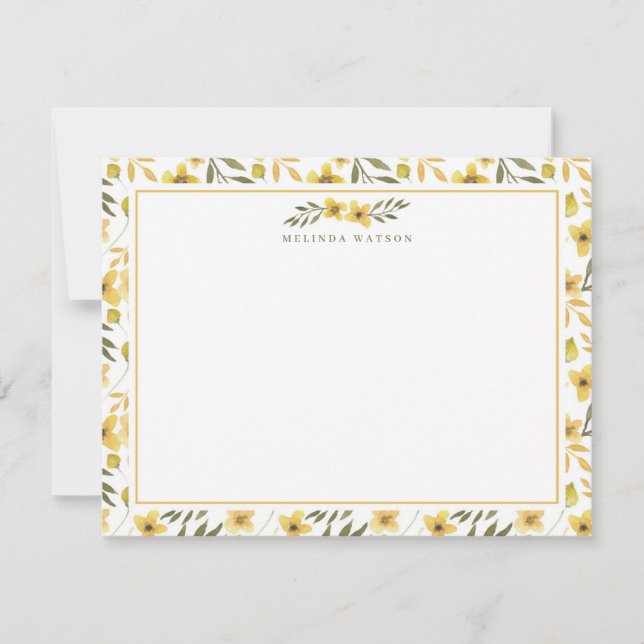 Spring Yellow Flowers Stationery Note Card (Front)