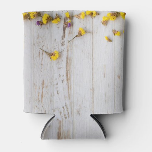 Spring yellow flowers white plank decor can cooler
