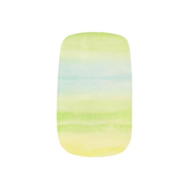 Spring Yellow Green Light Blue Stripes Minx Nail Art (Left Thumb)