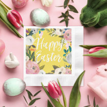 Spring Yellow Happy Easter Paper Napkins