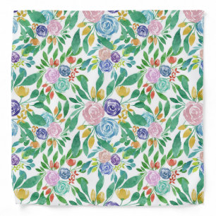 Spring Yellow Pink Orange Green Floral Watercolor Bandana