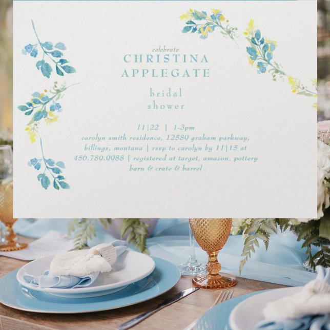 Spring Yellow Turquoise Wildflower Bridal Shower  Invitation (Creator Uploaded)