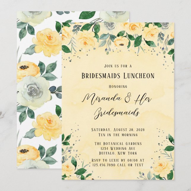 Spring Yellow Watercolor Peony Bridesmaids Lunch Invitation (Front/Back)
