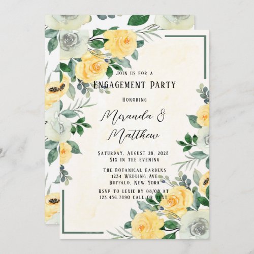 Spring Yellow Watercolor Peony Engagement Party Invitation