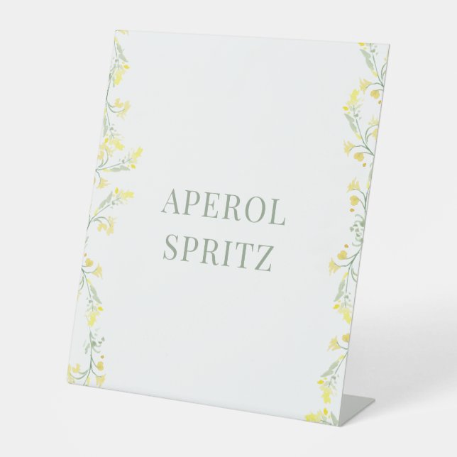  Spring Yellow Wildflower Bridal Shower DRINK Pedestal Sign (Front)