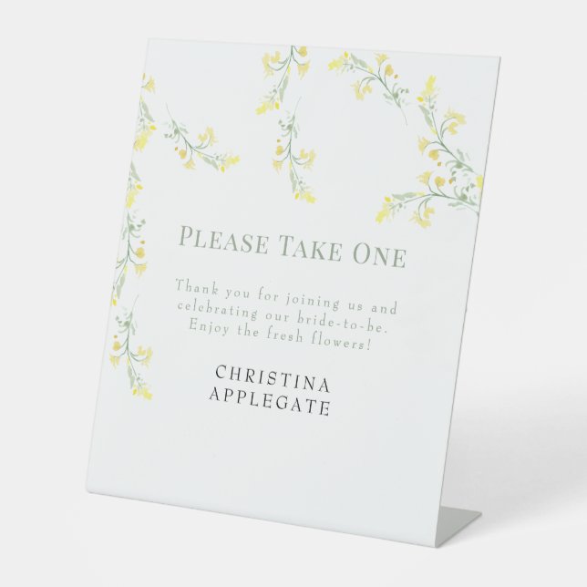  Spring Yellow Wildflower Bridal Shower Favor Pedestal Sign (Front)