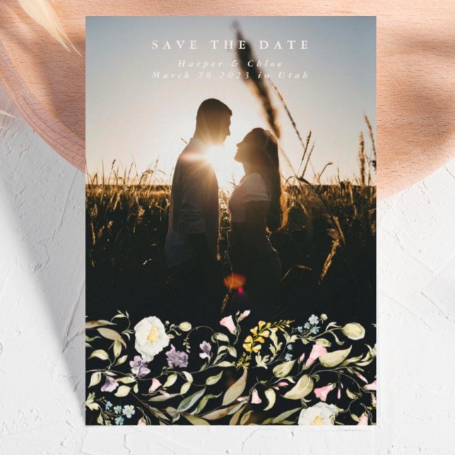 Spring Yellow Wildflower Pampas Boho Photo Save The Date (Creator Uploaded)
