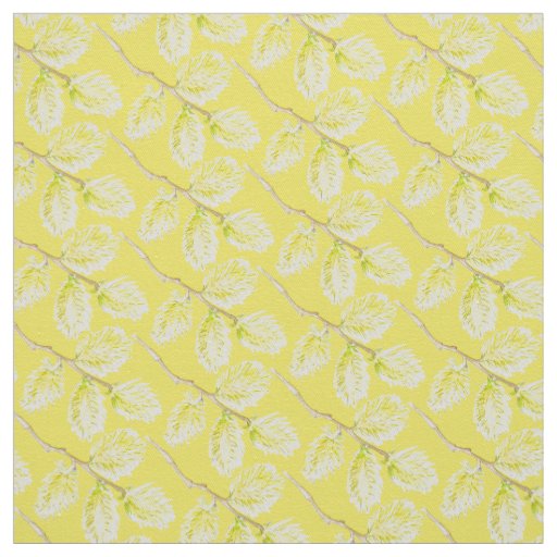 Spring yellow willow catkins watercolor fabric