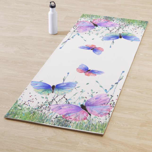 Spring Yoga Mat Colorful Butterflies Flying (In Situ)