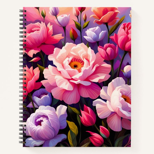 Spring Zen Sunrise Pink Blossom Garden  Notebook (Front)