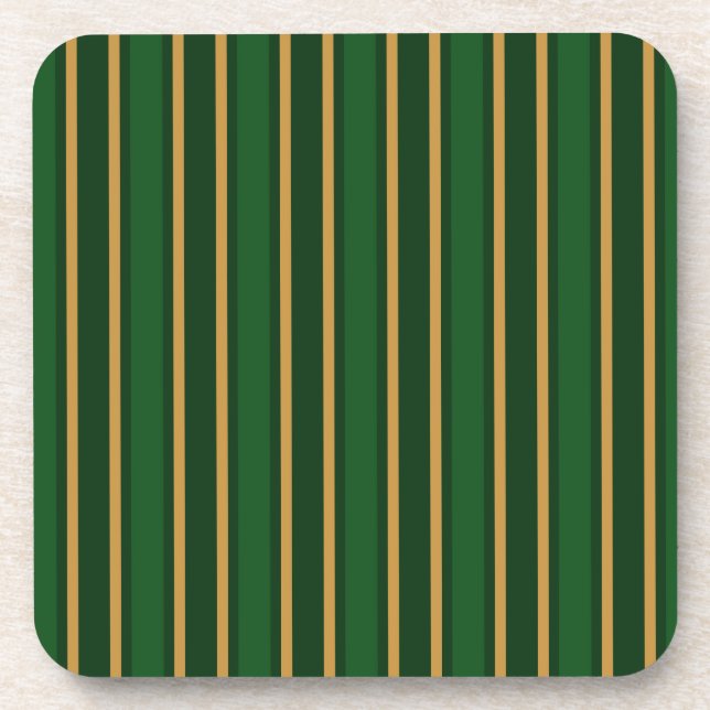 Springbok green and gold candy stripes beverage coaster (Front)