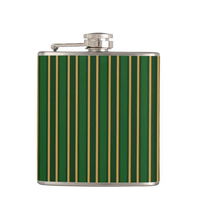 Springbok green and gold candy stripes flask (Front)